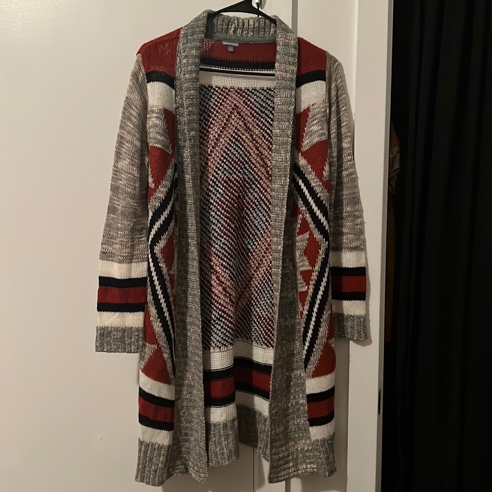 Charlotte Russe Tribal Print Knit Cardigan — Colors: Red ,Black & Gray — Size: S